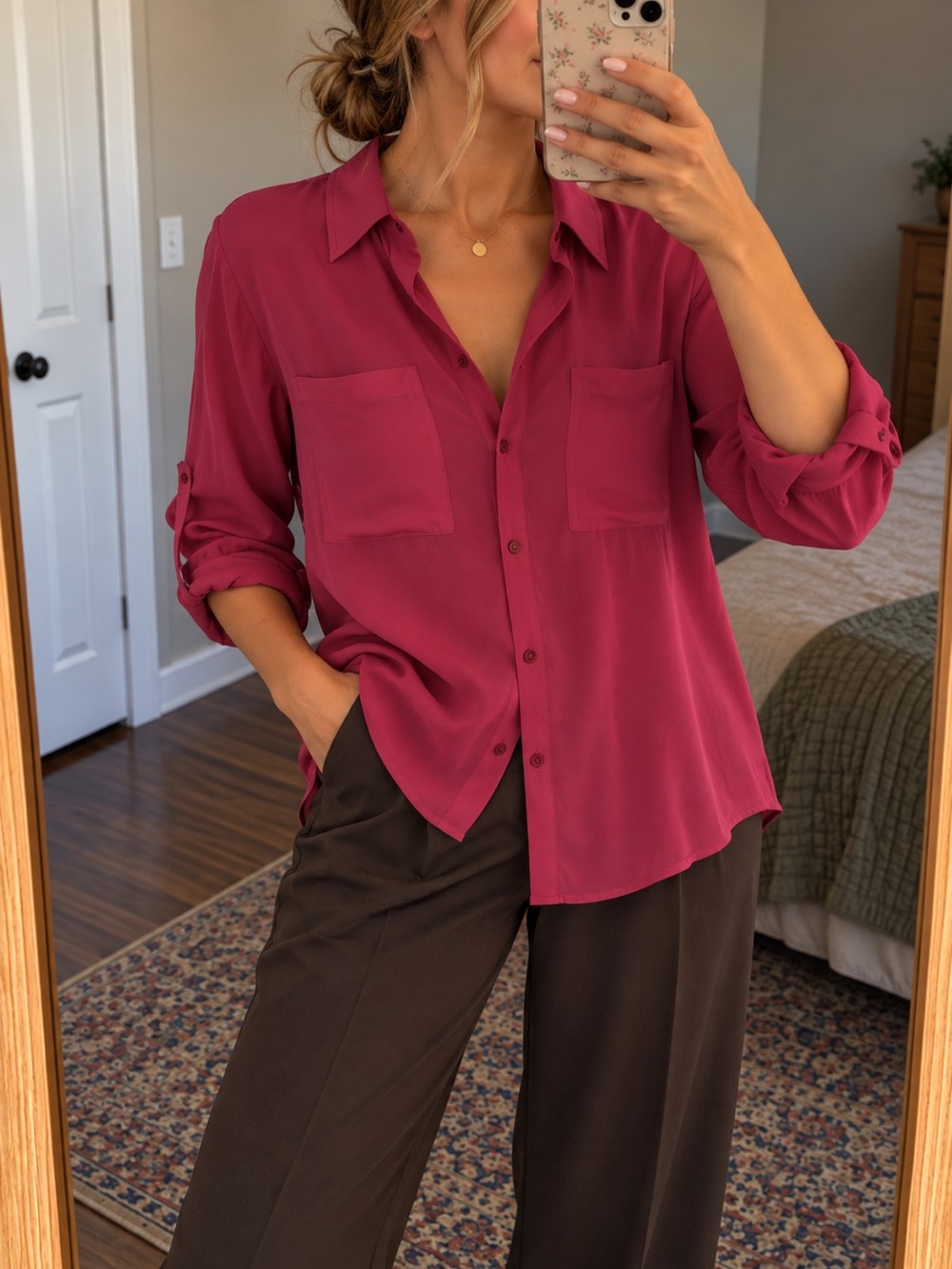 Maurices Raspberry Button-Front Women's Shirt